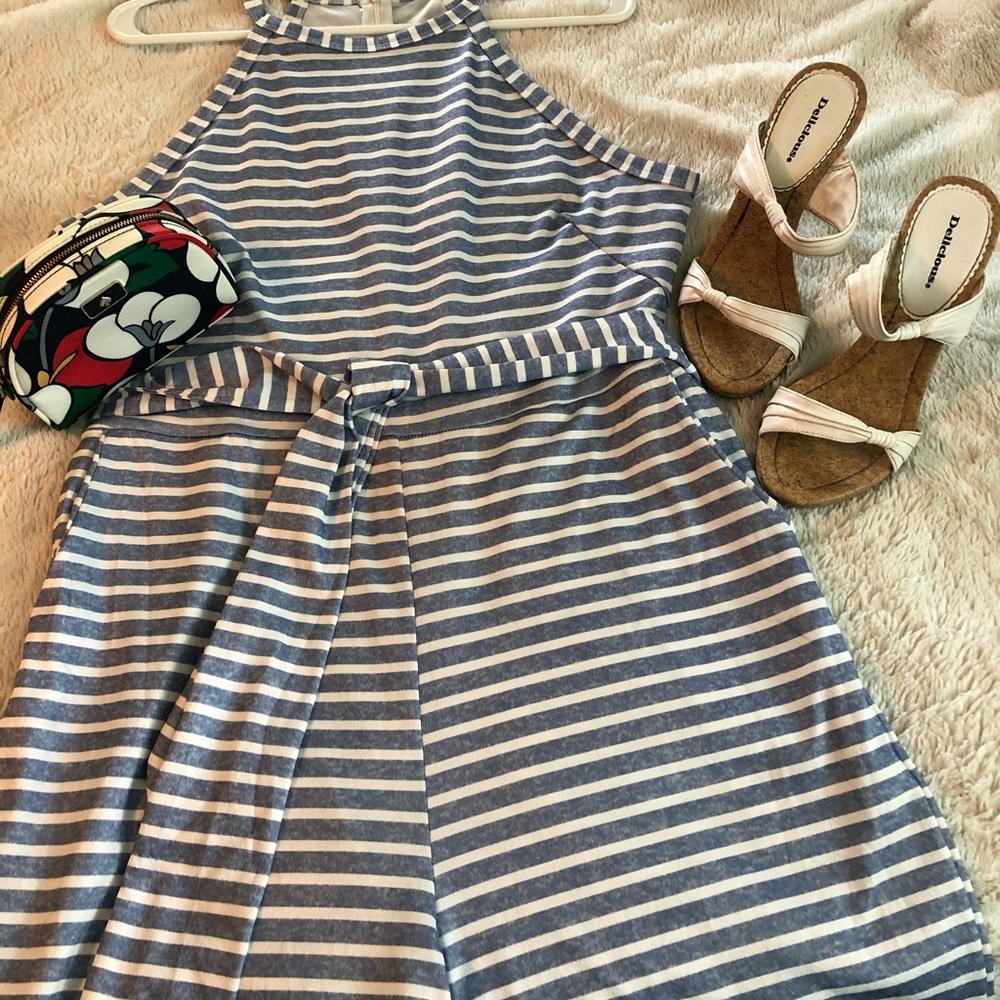 Women's Striped Sleeveless Zip Up Back Jumper
